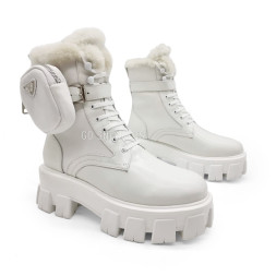 Prada Monolith Brushed Rois Leather and Nylon Boots White